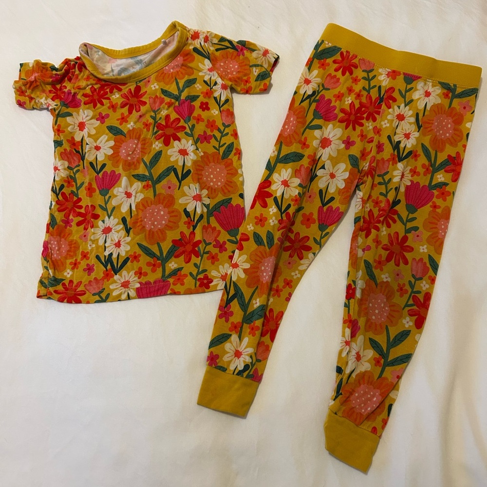 Little Sleepies Floral Kids Pajama Set - Yellow and Red